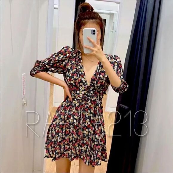 ZARA PRINTED DRESS WITH SHOULDER PADS - Picture 11 of 13